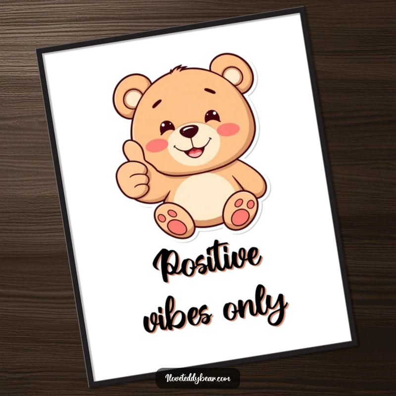 Funny digital art print of a teddy bear giving a thumbs up with a cheerful, toothy smile, perfect for instant decor.