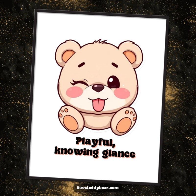 Funny Teddy Bear Winking Digital Art Print: Teddy bear playfully winks with tongue out, adding a mischievous and fun element.