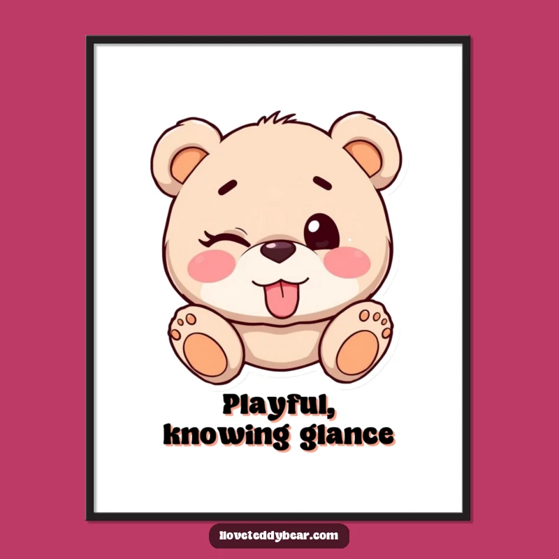 Funny Teddy Bear Winking Digital Art: Instant Cheeky Decor