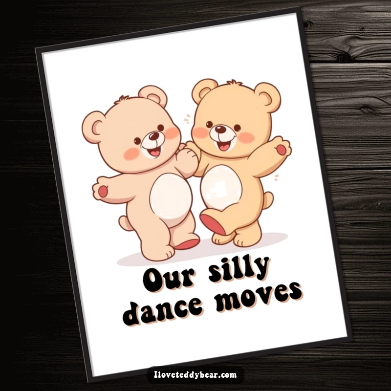 Funny Teddy Bear Digital Art: A downloadable print of two teddy bears dancing sillily, one with a comical grin, perfect for goofy decor.