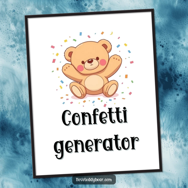 Funny digital art print of a teddy bear comically tripping and showering confetti, offering instant festive charm.