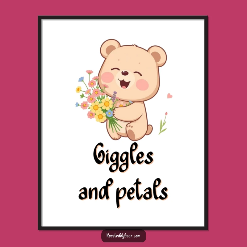 Funny Giggling Bear Digital Art: Instant Joyful Decor with Wildflower Charm
