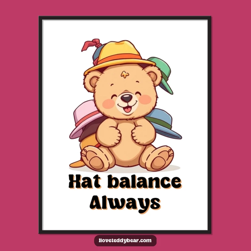 Funny Teddy Bear Hats Digital Art: Giggling Bear Print