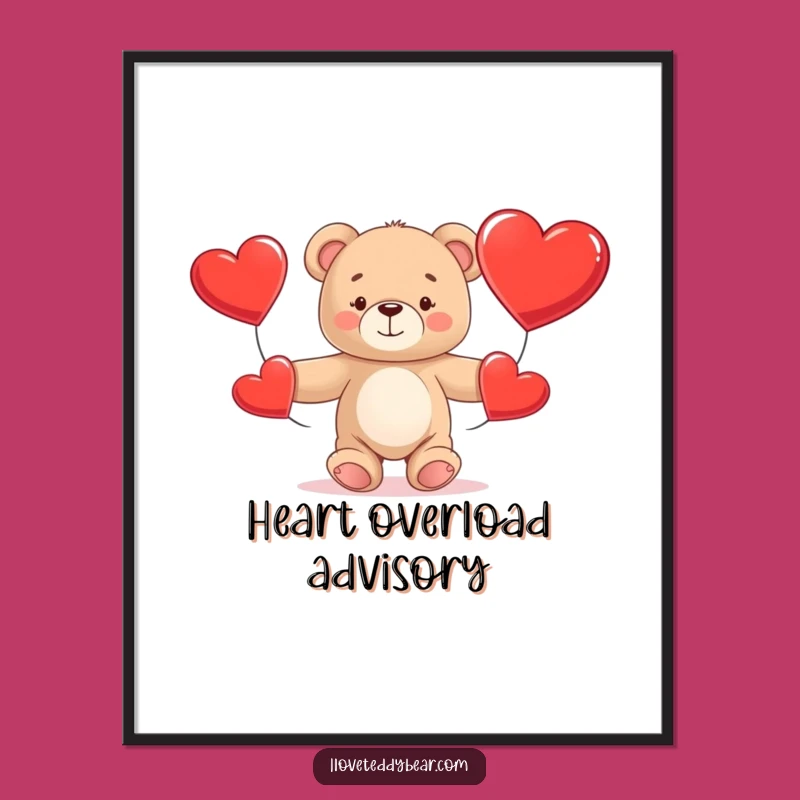 Funny Teddy Bear Juggling Hearts Digital Art: Instant Cheerful Decor!