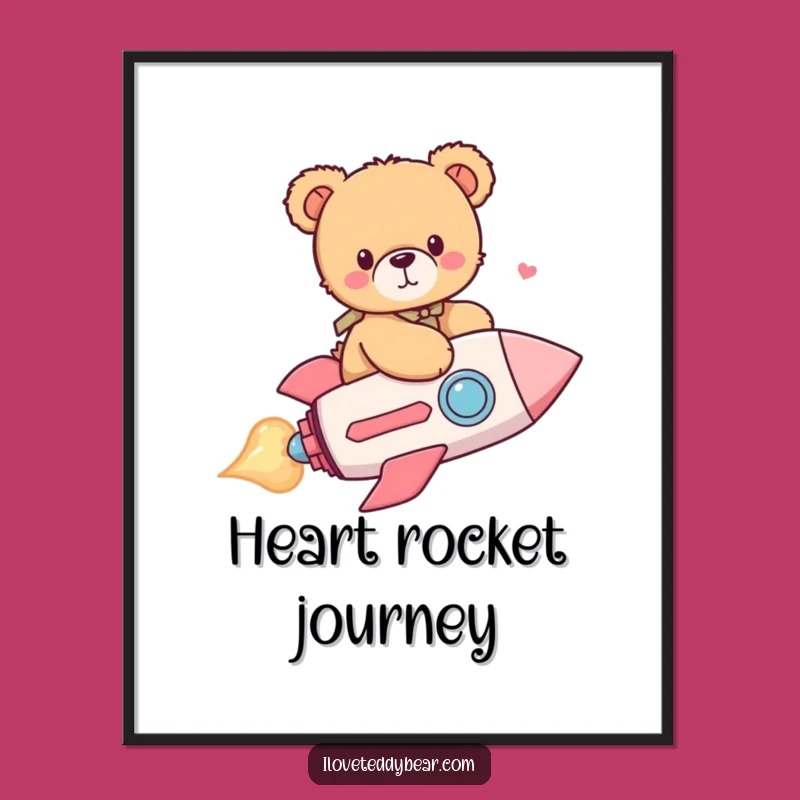 Funny Teddy Bear Heart Rocket Digital Art - Instant Joy & Whimsy!