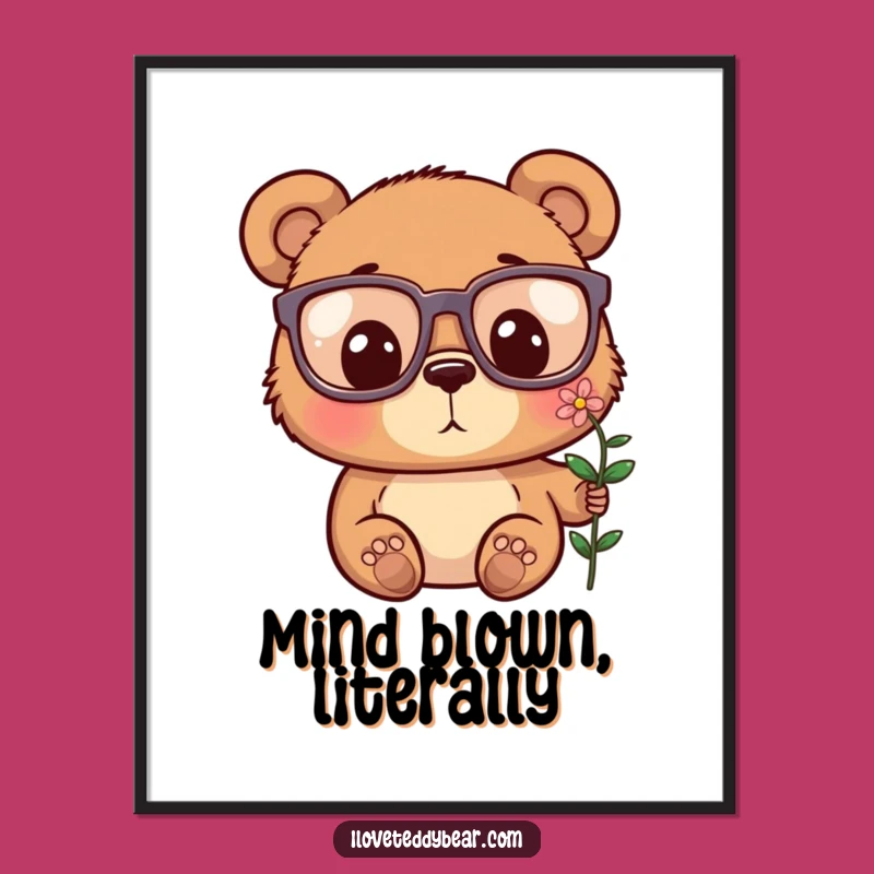 Funny Bear Glasses Flower Surprise Digital Art - Instant Whimsy Gift
