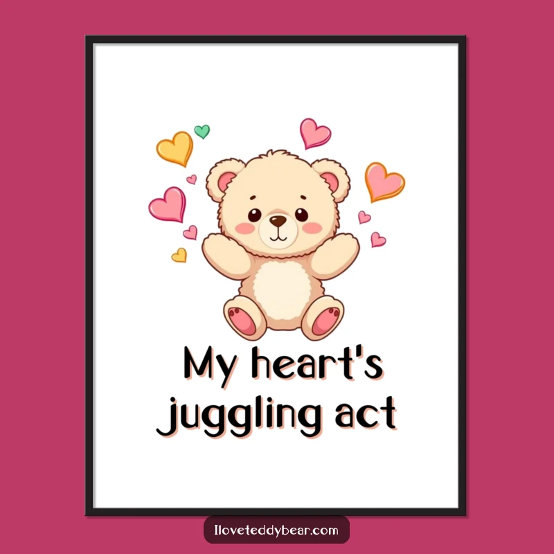 Funny Teddy Bear Juggling Hearts Digital Art: Instant Love-Filled Decor