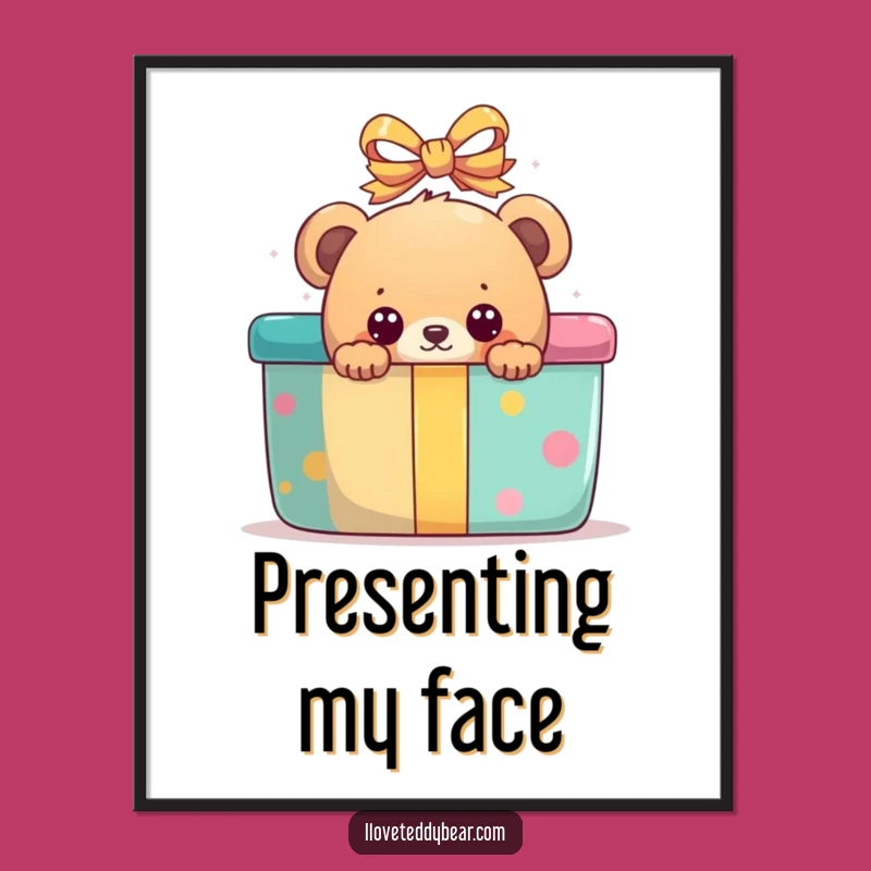 Funny Peek-a-Boo Bear Present Digital Art - Instant Celebration Decor Gift