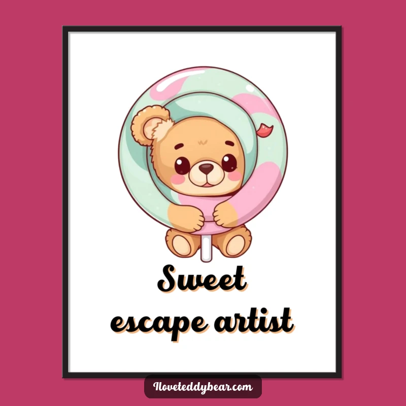 Funny Teddy Bear Lollipop Peek Digital Art: Instant Sweet Decor!
