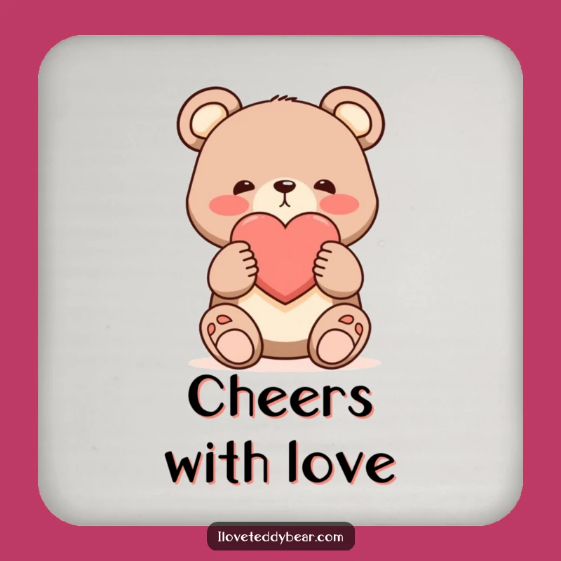 Funny Shy Bear Heart Coaster Set - Protect Surfaces with Cartoon Romance