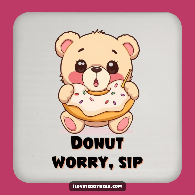 Funny Donut Bear Coasters: Set of Teddies Catching Donuts, Protect Surfaces Hilariously