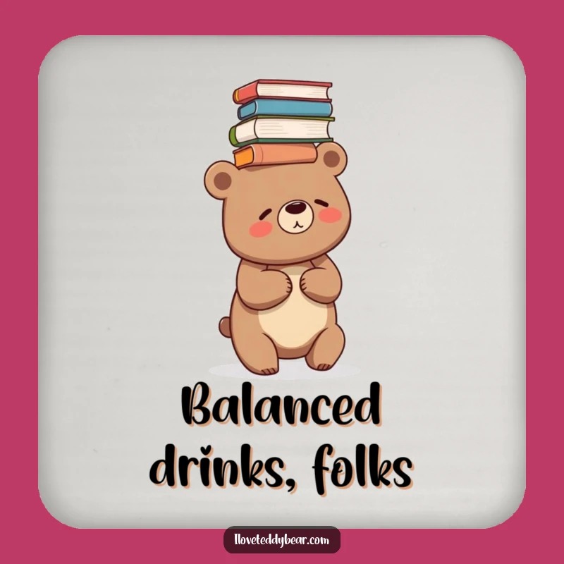 Funny Giggling Bear Book Stack Coaster - Protect Surfaces with Humor Gift