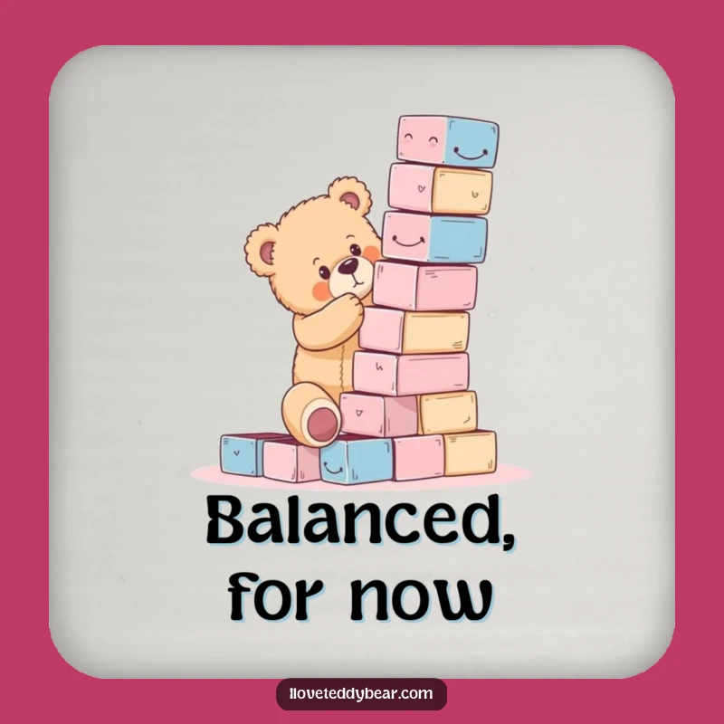 Funny Teddy Bear Block Tower Fail Coaster - Hilarious Table Protection