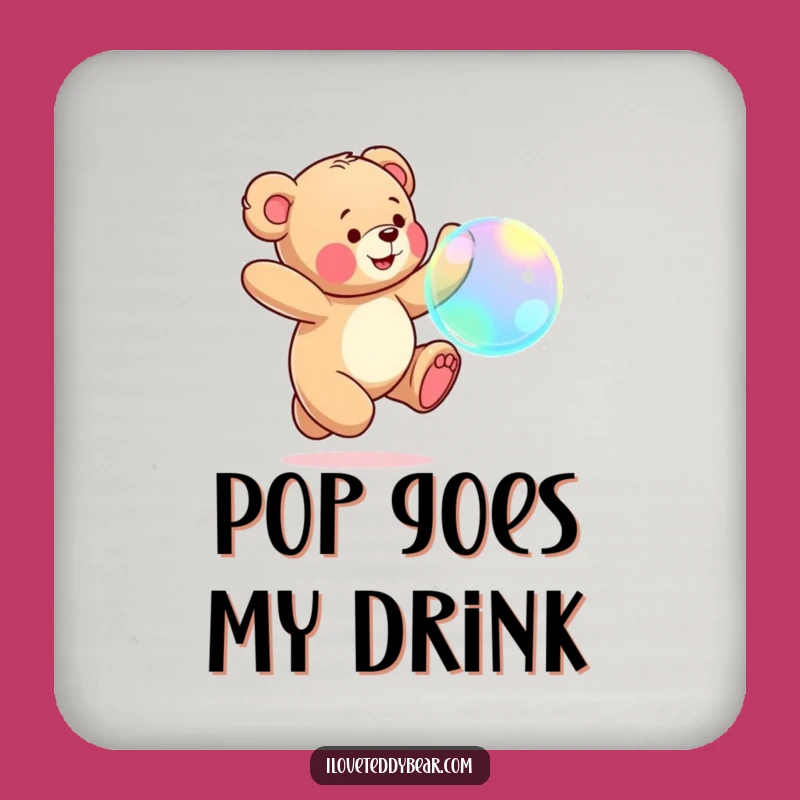 Funny Teddy Bear Bubble Chase Coaster: Joyful Drink Protection