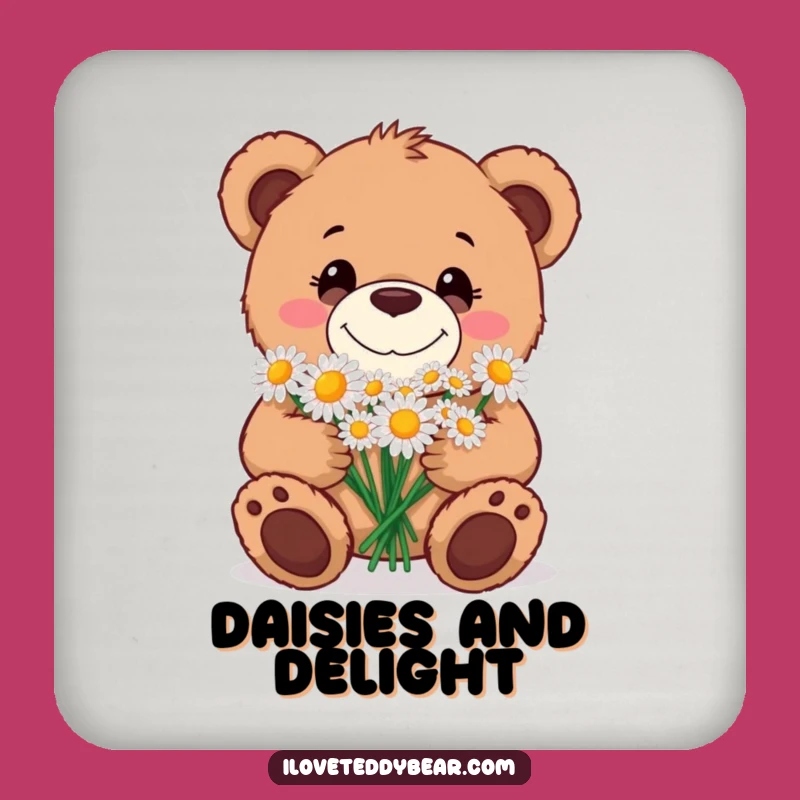 Funny Teddy Bear Daisy Bouquet Coaster: Protect Surfaces with Charm - Cute Gift