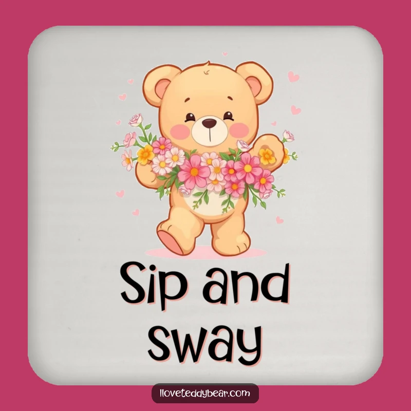 Funny Teddy Bear Dancing Flowers Coaster Set: Sip with a Smile!