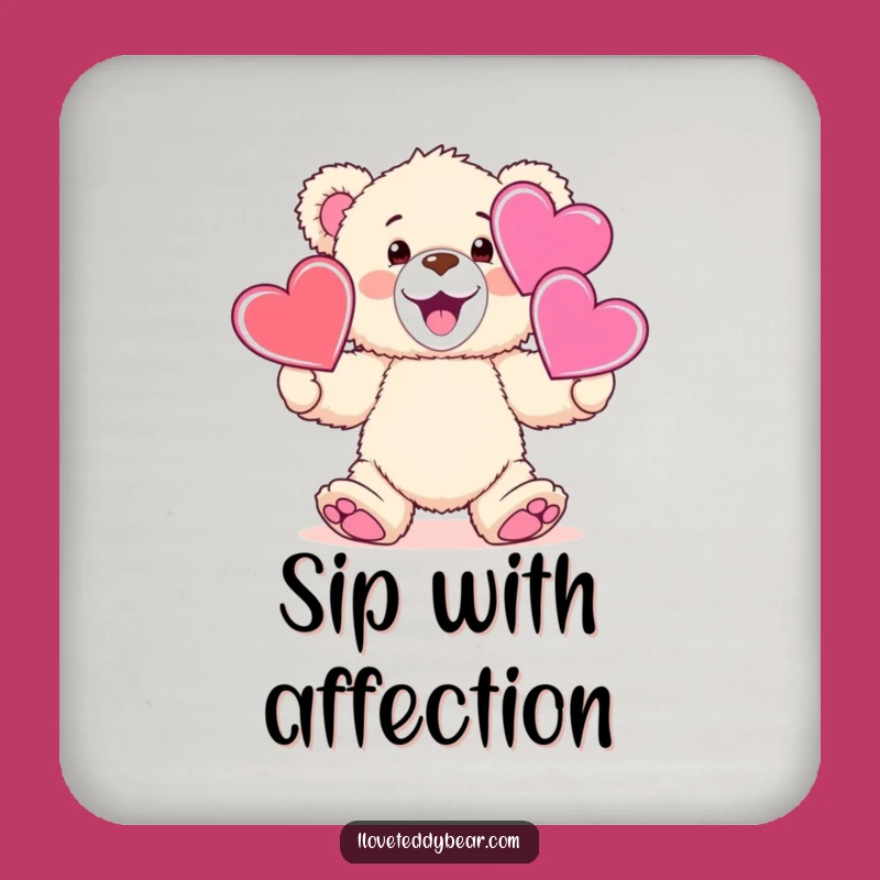 Funny Teddy Bear Juggling Hearts Coaster: Protect Surfaces with Cute Charm