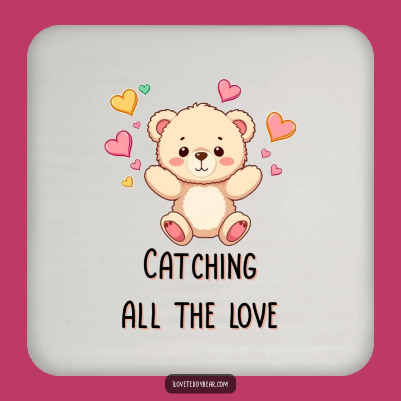 Funny Teddy Bear Juggling Hearts Coasters: Protect Surfaces with Love