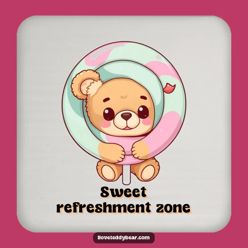 Funny Teddy Bear Lollipop Peek Coaster Set: Protect with Sweetness!