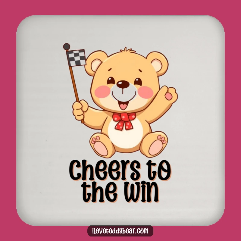 Funny Teddy Bear Racing Flag Coaster: Victory Drink Protection