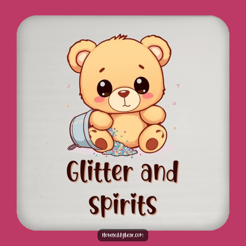 Funny Glitter Spill Teddy Bear Coaster: Protects Surfaces with Sparkly Humor, Great Funny Gift
