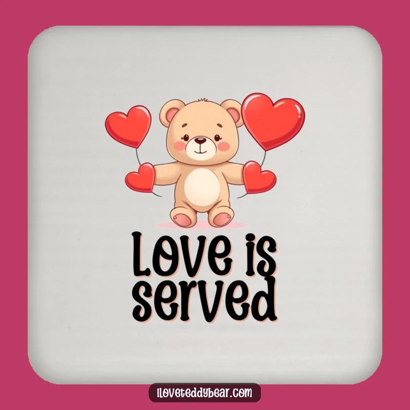 Funny Teddy Bear Juggling Hearts Coaster Set: Protect Surfaces with Humor!