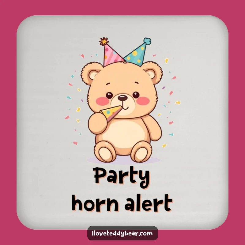 Funny Party Bear Coasters: Set of Teddy Bears Blowing Horns, Protect Surfaces Hilariously
