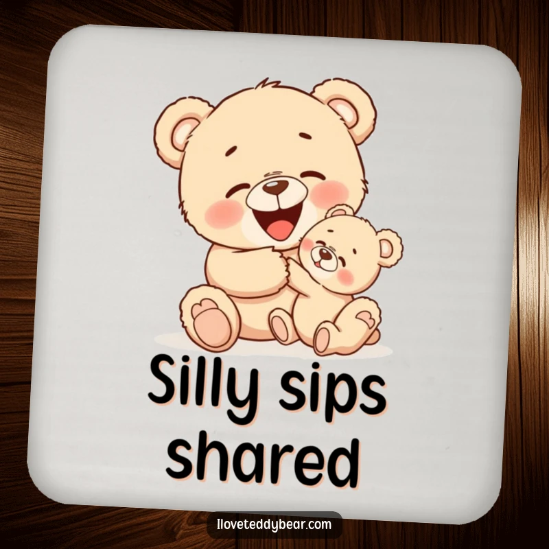 Funny drink coaster featuring two teddy bears in a playful tickle embrace, adding a touch of heartwarming fun to beverage service.
