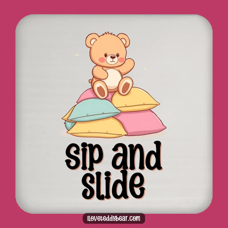 Funny Teddy Bear Pillow Trip Coaster - Protect Surfaces with Playfulness!