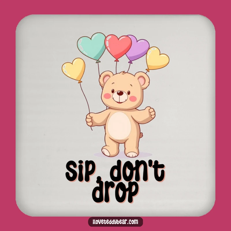 Funny Teddy Bear Juggling Hearts Coaster - Protect Surfaces with Humor