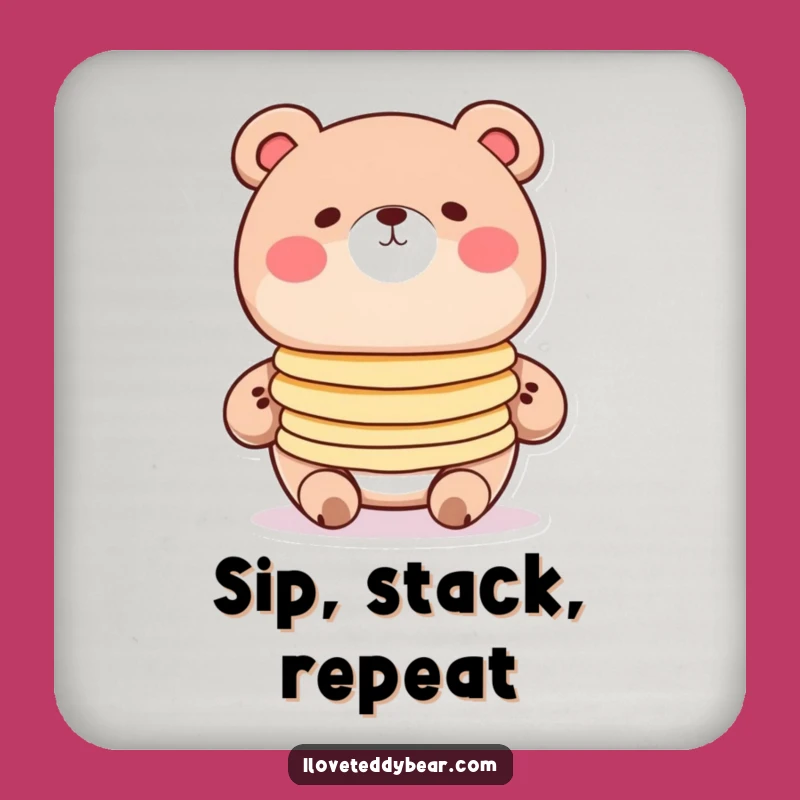 Funny Pancake Bear Coaster Set - Protect Surfaces with Cartoon Charm