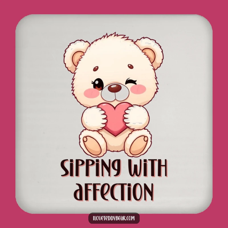 Funny Teddy Bear Drink Coaster - Winking Heart Protection - Cute Gift