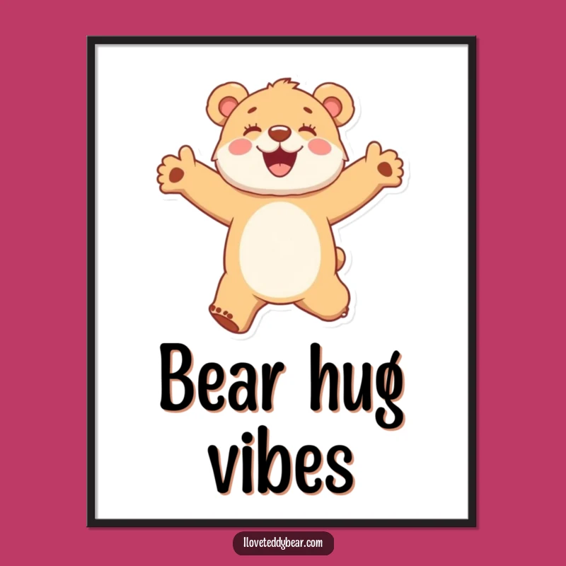 Funny Bear Cub Jumping Poster - Energetic Wall Art, Perfect Funny Gift for Decor