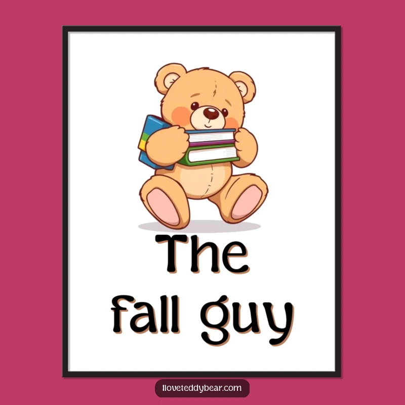 Funny Clumsy Book Bear Poster - Hilarious Art Print, Perfect Funny Gift