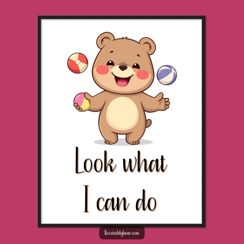 Funny Juggling Bear Poster: Vibrant Wall Art for a Cheerful, Humorous Home