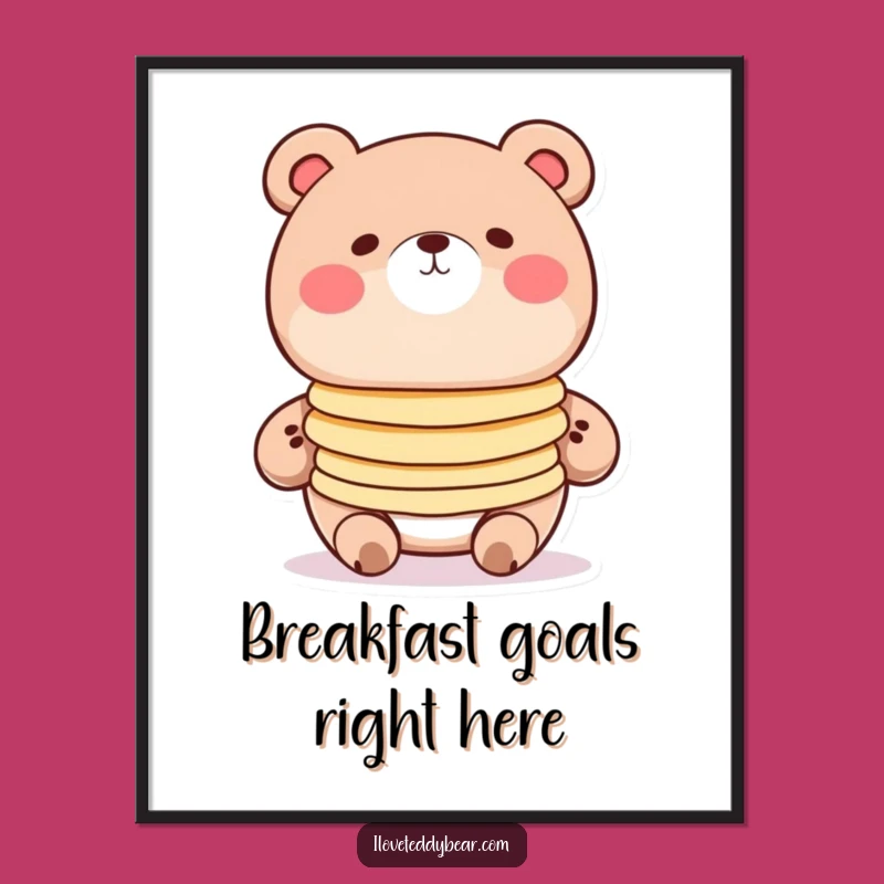 Funny Pancake Bear Poster - Adorable Cartoon Art for Kitchen Decor