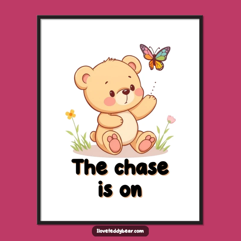 Funny Teddy Bear Butterfly Poster: Whimsical Wall Art for a Playful Space
