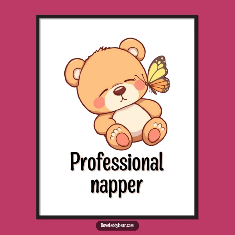 Funny Teddy Bear Butterfly Poster - Whimsical Wall Art & Hilarious Gift Decor