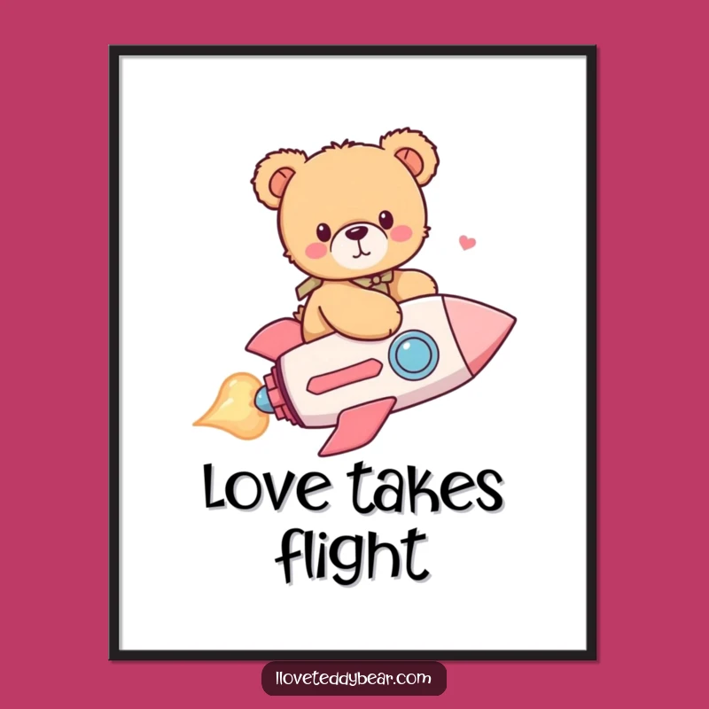 Funny Teddy Bear Heart Rocket Poster - Whimsical Wall Art & Gift!