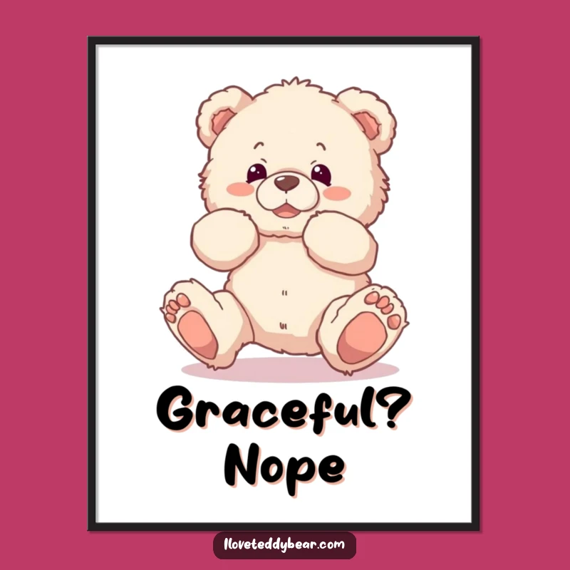 Funny Teddy Bear Tripping Poster - Comical Art for Whimsical Walls
