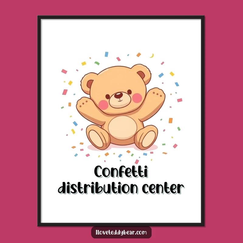 Funny Tripping Teddy Bear Poster - Whimsical Confetti Art Gift