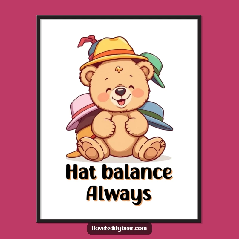 Funny Teddy Bear Hats Poster: Giggling Bear Wall Art