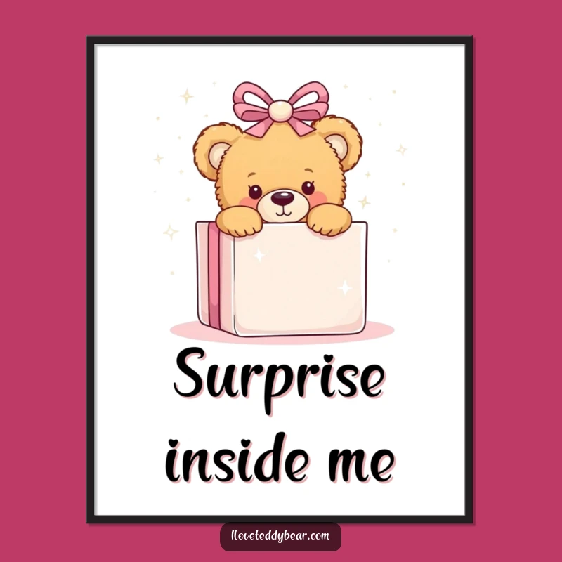Funny Teddy Bear Peeking Poster - Whimsical Wall Art Surprise Gift