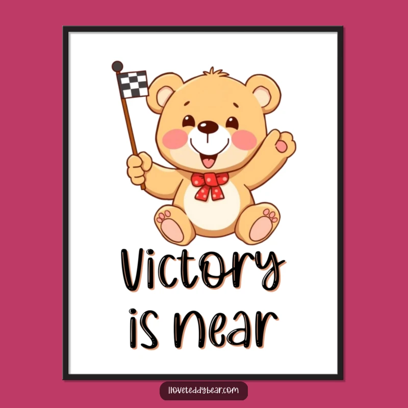 Funny Teddy Bear Racing Flag Poster: Champion Wall Art