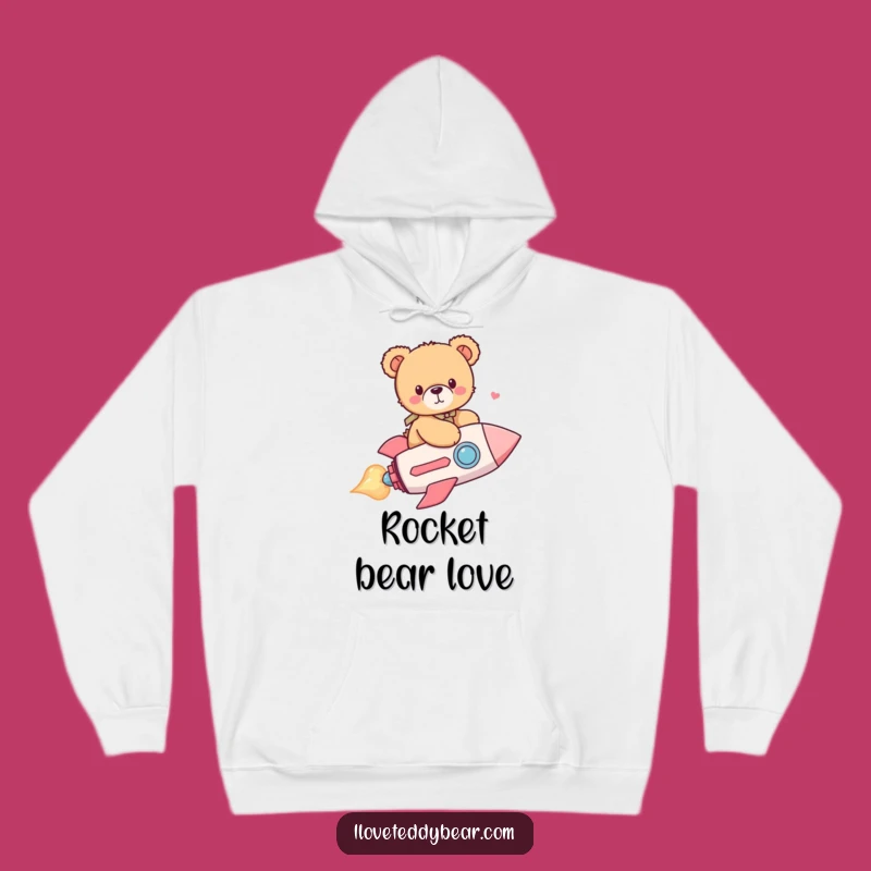 Cozy Funny Teddy Bear Heart Rocket Hoodie - Warm Laughter Guaranteed!