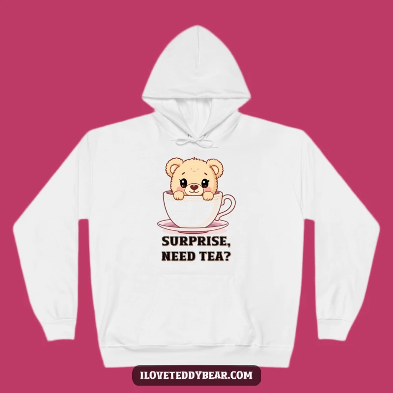 Cozy Funny Teddy Bear Teacup Peek Hoodie - Warm & Whimsical Gift