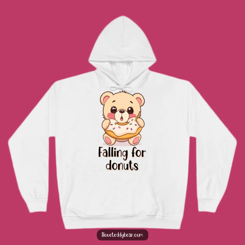 Funny Donut Bear Hoodie: Cozy Teddy Catching Donut, Warm and Hilarious Comfort Wear