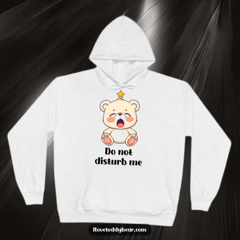 Funny Sleepy Teddy Bear Hoodie: Cute teddy bear yawning with a single twinkling star overhead, exuding warmth and comfort.