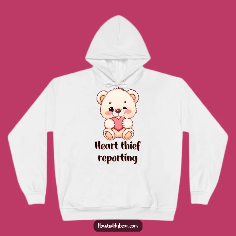Funny Teddy Bear Hoodie - Cozy Winking Heart Bear Sweatshirt - Warm Love Gift