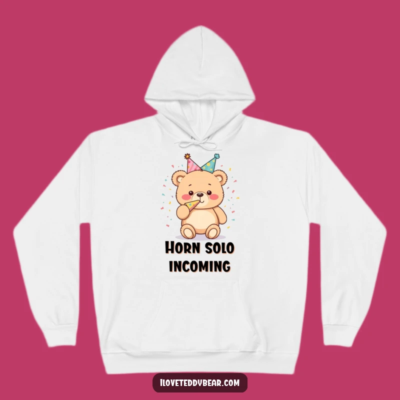 Funny Party Bear Hoodie: Cozy Teddy Bear Blowing Horn, Warm and Hilarious Gift Idea